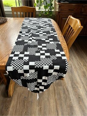 Black & White Checkered Table Runner - Handmade